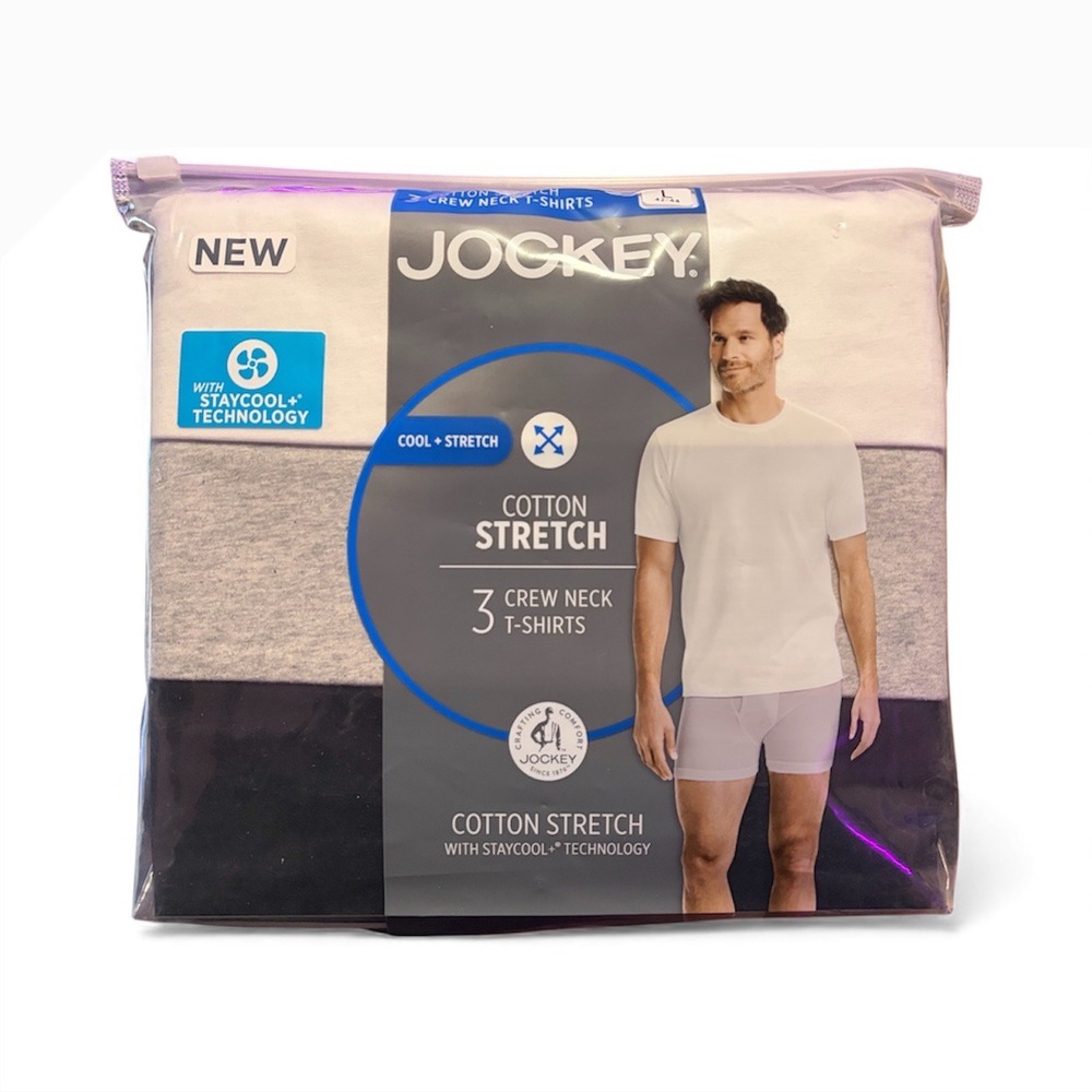 Jockey Classic 3 Pack, Large 100% Cotton Crew Neck T-Shirt With Stay Cool + Tech